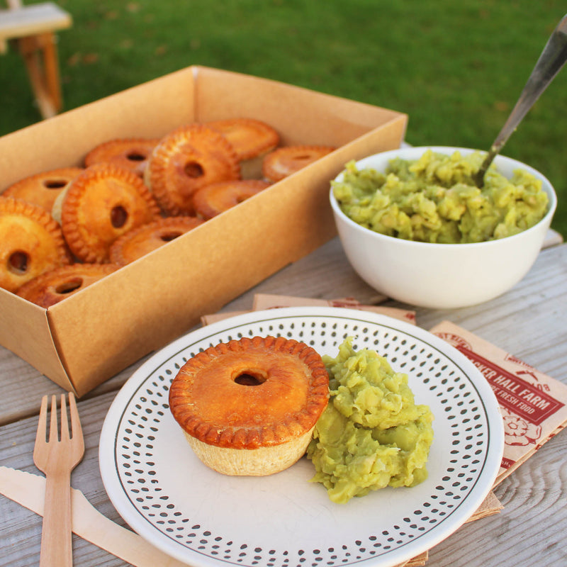 12 Pork Pies and a bucket of Mushy Peas